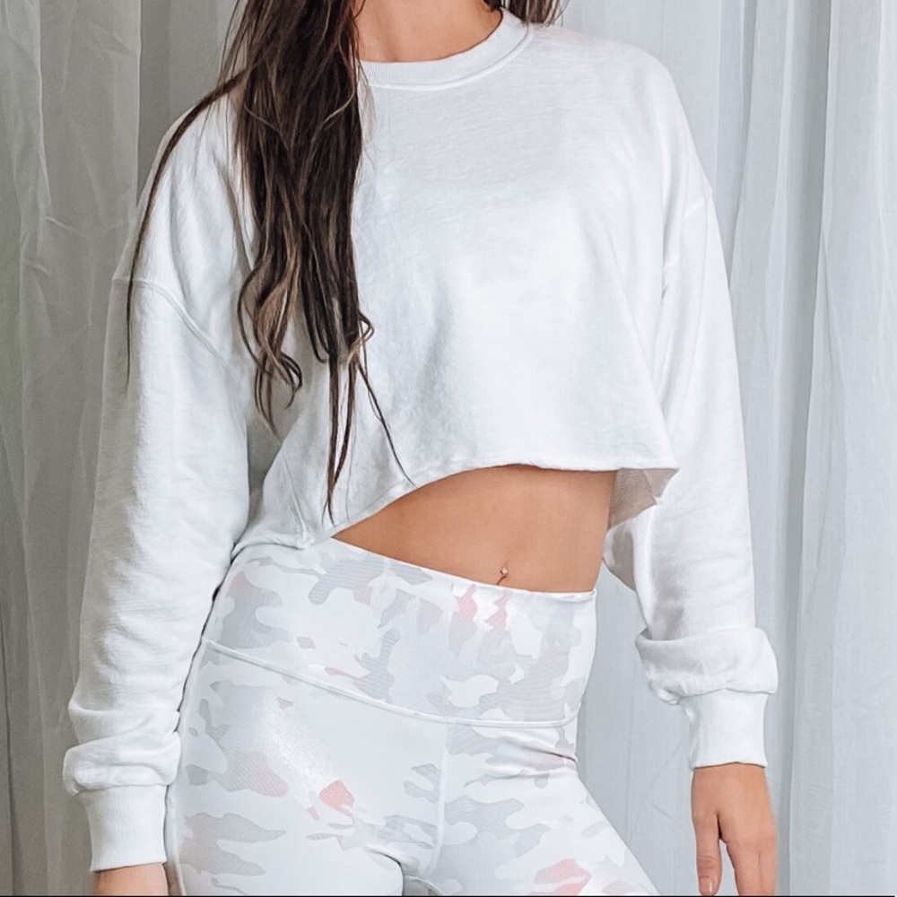 Mono B raw hem cropped pull over sweatshirt lightweight